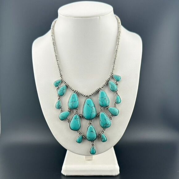 Lucky Brand Turquoise Statement Necklace euc - Picture 8 of 8